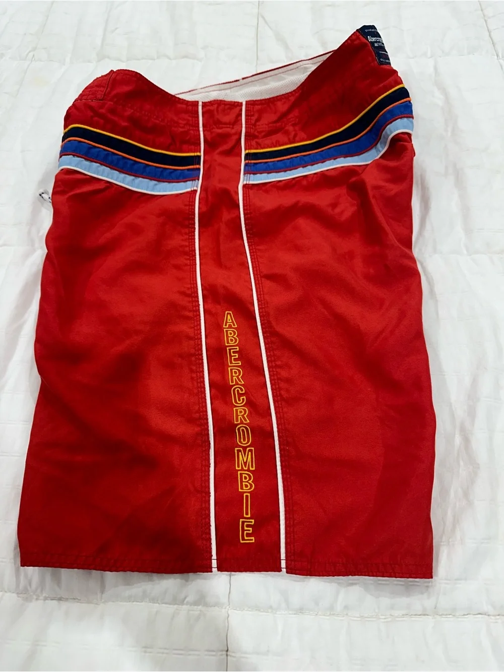 Abercrombie & Fitch Red Men’s Swim Board Shorts with Striped Waistband